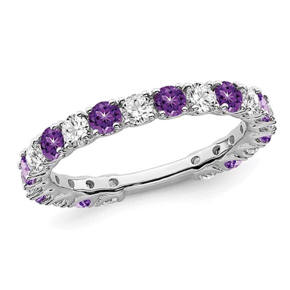 2/3 Carat (ctw) Amethyst Band 14k White Gold with 3/4 Carat (ctw) Diamonds